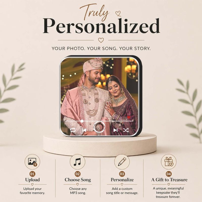 Personalized Wedding Gift for Couples Photo Musical Fridge Magnet | Music Player Refrigerator Magnet | Marriage for Couple
